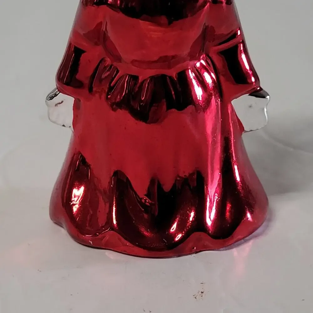 Angel Bell Christmas Ornament - Blond Hair, Red Dress, Gold Wings